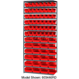 Global Industrial 603447RD Global Industrial™ Steel Shelving with Total 76 4"H Plastic Shelf Bins Red, 36x18x72-13 Shelves image.