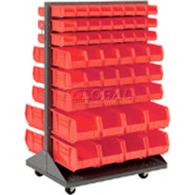 Global Industrial 603392RD Global Industrial™ Mobile Double Sided Floor Rack - 100 Red Stacking Bins 36 x 55 image.