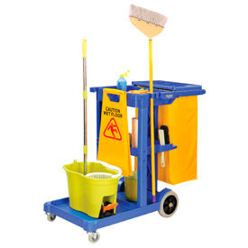 Global Industrial 603574 Global Industrial™ Janitor Cart Blue with 25 Gallon Vinyl Bag image.