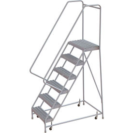 Tri Arc Mfg WLAR106245 6 Step Aluminum Rolling Ladder, 24"W Grip Step, 30" Handrails - WLAR106245 image.