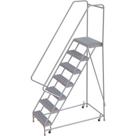 Tri Arc Mfg WLAR107245 7 Step Aluminum Rolling Ladder, 24"W Grip Step, 30" Handrails - WLAR107245 image.