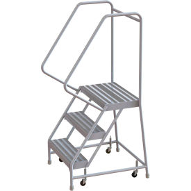 3 Step Aluminum Rolling Ladder 16""W Ribbed Step 30"" Handrails - WLAR103164