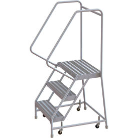 Tri Arc Mfg WLAR103244 3 Step Aluminum Rolling Ladder, 24"W Ribbed Step, 30" Handrails - WLAR103244 image.