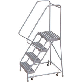 Tri Arc Mfg WLAR104244 4 Step Aluminum Rolling Ladder, 24"W Ribbed Step, 30" Handrails - WLAR104244 image.