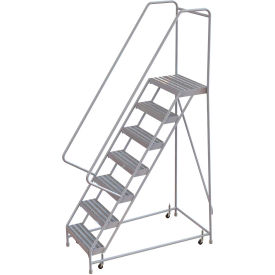 Tri Arc Mfg WLAR107244 7 Step Aluminum Rolling Ladder, 24"W Ribbed Step, 30" Handrails - WLAR107244 image.