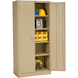 Global Industrial 603599TN Global Industrial™ Storage Cabinet, Turn Handle, 36"Wx18"Dx78"H, Tan, Assembled image.