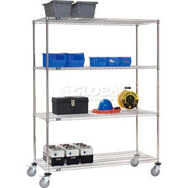 Global Industrial 189408AB Nexel® Stainless Steel Wire Shelf Truck w/Brakes, 1200 lb. Capacity, 36"L x 18"W x 80"H image.