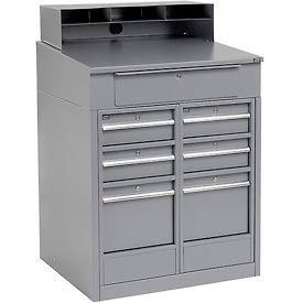 Global Industrial 237404 Global Industrial™ Cabinet Shop Desk w/ Riser & 7 Drawers, 34-1/2"W x 30"D, Gray image.