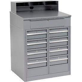 Global Industrial 237405 Global Industrial™ Cabinet Shop Desk w/ Riser & 9 Drawers, 34-1/2"W x 30"D, Gray image.