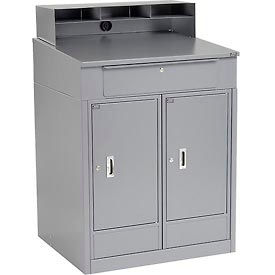 Global Industrial 237406 Global Industrial™ Cabinet Shop Desk w/ Riser & 2 Cabinets, 34-1/2"W x 30"D, Gray image.