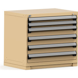 Rousseau Modular Storage Drawer Cabinet 36x24x32, 6 Drawers (2 Sizes) w/o Divider, w/Lock, Beige