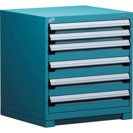 Rousseau Metal Inc. R5PDG-3008KD-51 Rousseau Modular Storage Drawer Cabinet 30x27x32, 6 Drawers (2 Sizes) w/o Divider, w/Lock, Blue image.