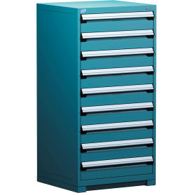 Rousseau Metal Inc. R5PDG-5820KD-51 Rousseau Metal Modular Storage Drawer Cabinet 30x27x60, 9 Drawers (1 Size) w/o Divider, w/Lock, Blue image.