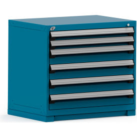 Rousseau Modular Storage Drawer Cabinet 36x24x32, 6 Drawers (2 Sizes) w/o Divider, w/Lock, Blue