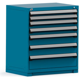 Rousseau Metal Inc. R5PEE-3804KD-51 Rousseau Modular Storage Drawer Cabinet 36x24x40, 7 Drawers (4 Sizes) w/o Divider, w/Lock, Blue image.