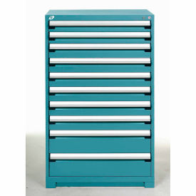 Rousseau Modular Storage Drawer Cabinet 36x24x60, 10 Drawers (3 Sizes) w/o Divider, w/Lock, Blue