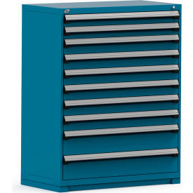 Rousseau Metal Inc. R5PHE-5822KD-51 Rousseau Modular Storage Drawer Cabinet 48x24x60, 10 Drawers (3 Sizes) w/o Divider, w/Lock, Blue image.