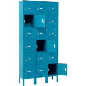 Global Industrial 652970BL Global Industrial™ Capital® 6-Tier 18 Door Box Locker, 36"W x 12"D x 78"H, Blue, Assembled image.