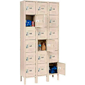 Global Industrial 652970TN Global Industrial™ Capital® 6-Tier 18 Door Box Locker, 36"W x 12"D x 78"H, Tan, Assembled image.