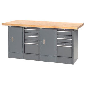 Global Industrial 239159 Global Industrial™ Workbench w/ Maple Square Edge Top, 6 Drawers & 2 Cabinets, 72"Wx30"D, Gray image.