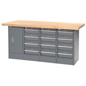 Global Industrial 239161 Global Industrial™ Workbench w/ Maple Square Edge Top, 12 Drawers & 1 Cabinet, 72"Wx30"D, Gray image.
