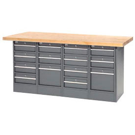 Global Industrial 239162 Global Industrial™ Workbench w/ Maple Square Edge Top & 14 Drawers, 72"W x 30"D, Gray image.