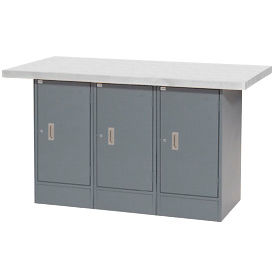 Global Industrial 239164 Global Industrial™ Workbench w/ Laminate Square Edge Top & 3 Cabinets, 60"W x 30"D, Gray image.