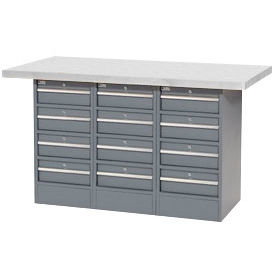 Global Industrial 239168 Global Industrial™ Workbench w/ Laminate Square Edge Top & 12 Drawers, 60"W x 30"D, Gray image.