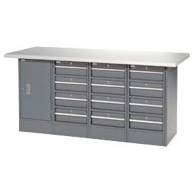 Global Industrial 239171 Global Industrial™ Workbench w/ Laminate Top, 12 Drawers & 1 Cabinet, 72"W x 30"D, Gray image.