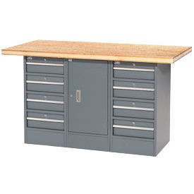 Global Industrial 239177 Global Industrial™ Workbench w/ Shop Top Square Edge, 8 Drawers & 1 Cabinet, 60"W x 30"D, Gray image.