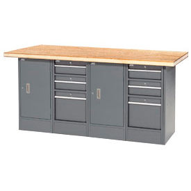 Global Industrial 239179 Global Industrial™ Workbench w/ Shop Top Square Edge, 6 Drawers & 2 Cabinets, 72"W x 30"D, Gray image.