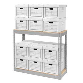 Global Industrial 130152 Global Industrial™ Record Storage With Boxes 42"W x 15"D x 36"H - Gray image.