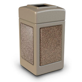 Dci  Marketing 720315 PolyTec™ Square Waste Container, Beige with Riverstone Stone Panels, 42-Gallon image.