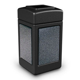 Dci  Marketing 720313 PolyTec™ Square Waste Container, Black with Pepperstone Stone Panels, 42-Gallon image.