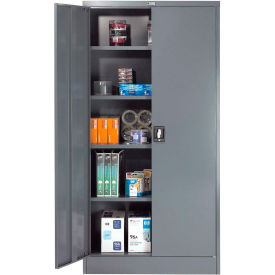 Global Industrial 237635GY Global Industrial™ Steel Storage Cabinet, Recessed Handle, 36"Wx18"Dx72"H, Gray, Unassembled image.