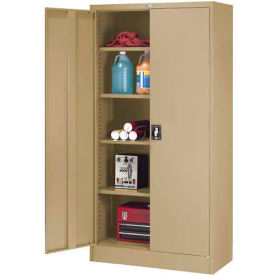 Global Industrial 237635TN Global Industrial™ Steel Storage Cabinet, Recessed Handle, 36"Wx18"Dx72"H, Tan, Unassembled image.