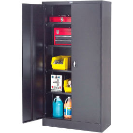 Global Industrial 237635BK Global Industrial™ Steel Storage Cabinet, Recessed Handle, 36"Wx18"Dx72"H, Black, Unassembled image.