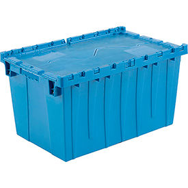 Global Industrial 257812BL Global Industrial™ Plastic Attached Lid Shipping & Storage Container 25-1/4x16-1/4x13-3/4 Blue image.