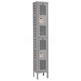 Hallowell U1228-2HV-A-HG Hallowell® 2-Tier 2 Door Heavy Duty Ventilated Locker, 12"W x 12"D x 78"H, Gray, Assembled image.