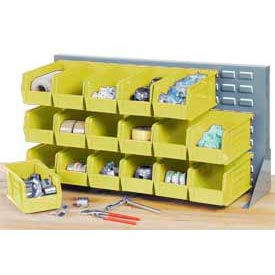 Global Industrial 239349YL Global Industrial™ Louvered Bench Rack w/ 8(B), 8(C), 6(D) Yellow Bins, 36"W x 15"D x 20"H image.