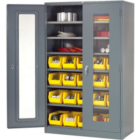 Global Industrial 239385 Global Industrial™ Locking Storage Cabinet Clear Door 48x24x78, 20 YL Bin, 6 Shelf Unassembled image.