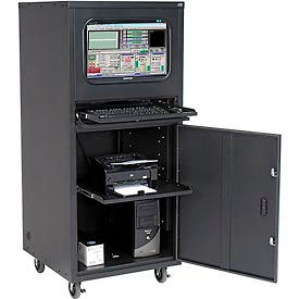 Global Industrial 239197ABK Global Industrial™ Mobile Heavy-Duty Computer Cabinet, Black, Assembled image.