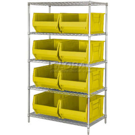 Quantum Storage Systems WR5-955YL Quantum WR5-955 Chrome Wire Shelving With 8 24"D Bins Yellow, 42x24x74 image.