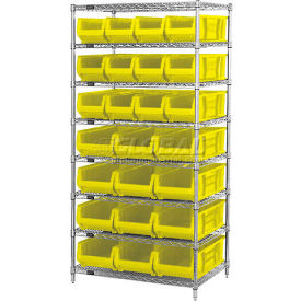 quantum wr8-950952 chrome wire shelving with 24 24"d bins yellow, 36x24x74 Quantum WR8-950952 Chrome Wire Shelving With 24 24"D Bins Yellow, 36x24x74