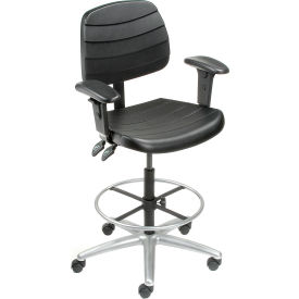 Global Industrial 250613 Interion® Shop Stool with Arms - Polyurethane - 6 Way Adjustable - Black image.