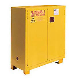 Global Industrial 240415 Global Industrial™ Flammable Cabinet W/Legs, Manual Close Double Door, 28 Gal., 34"Wx18"Dx48"H image.