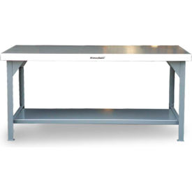 Strong Hold Products T6036-SSTOP StrongHold Commercial Work Table W/ Fixed Leg, Stainless Steel Square Edge, 60"W x 36"D, Gray image.