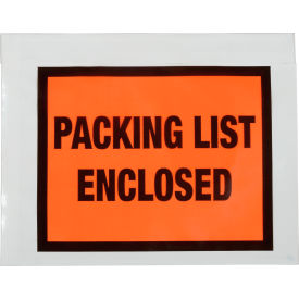 Box Packaging Inc PL22 Full Face Envelopes, "Packing List Enclosed" Print, 7"L x 5-1/2"W, Orange, 1000/Pack image.