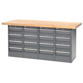 Global Industrial 253770 Global Industrial™ Workbench w/ Maple Square Edge Top & 16 Drawers, 72"W x 24"D, Gray image.