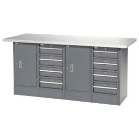 Global Industrial 253772 Global Industrial™ Workbench w/ Laminate Top, 8 Drawers & 2 Cabinets, 72"W x 24"D, Gray image.